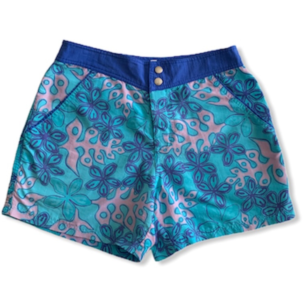 Seafolly Floral Beach Boardshorts Swim Trunks Bottoms Blues Pink Hawaiian EUC